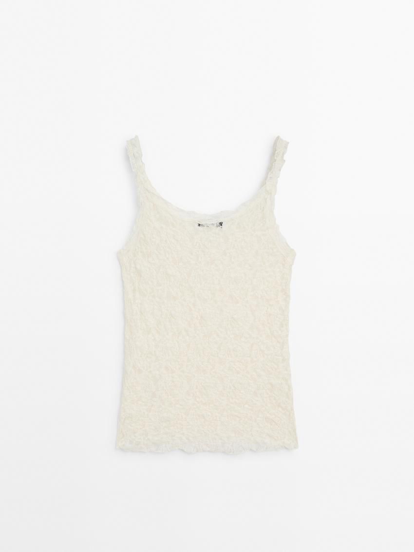 Massimo Dutti Waffle-knit Strappy Women Top Cream | US-EB3427506