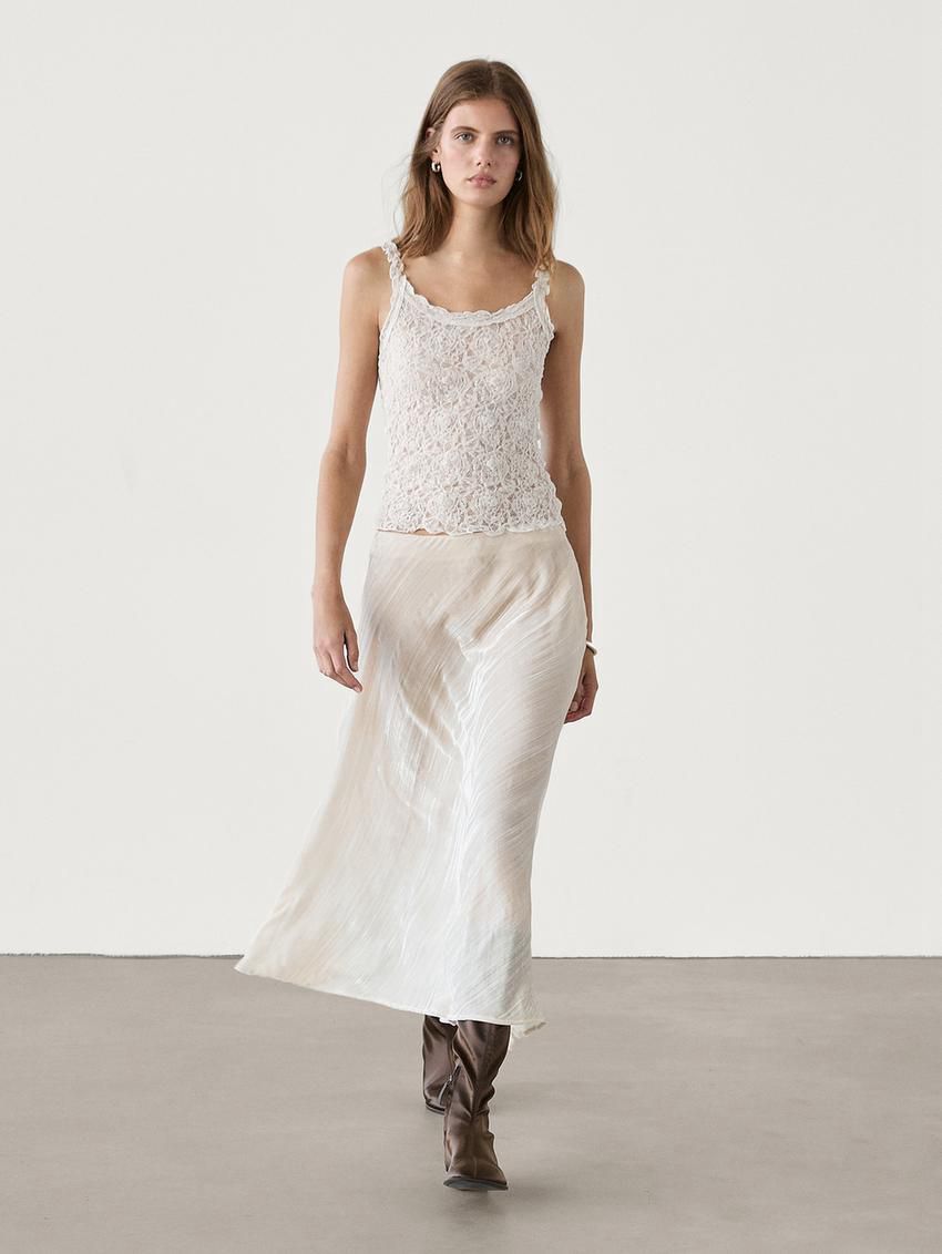 Massimo Dutti Waffle-knit Strappy Women Top Cream | US-EB3427506