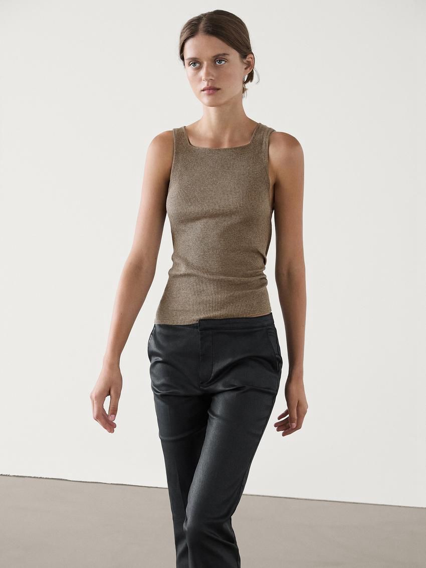 Massimo Dutti Waxed Flare Fit Cropped Women Trousers Black | US-PW5698174