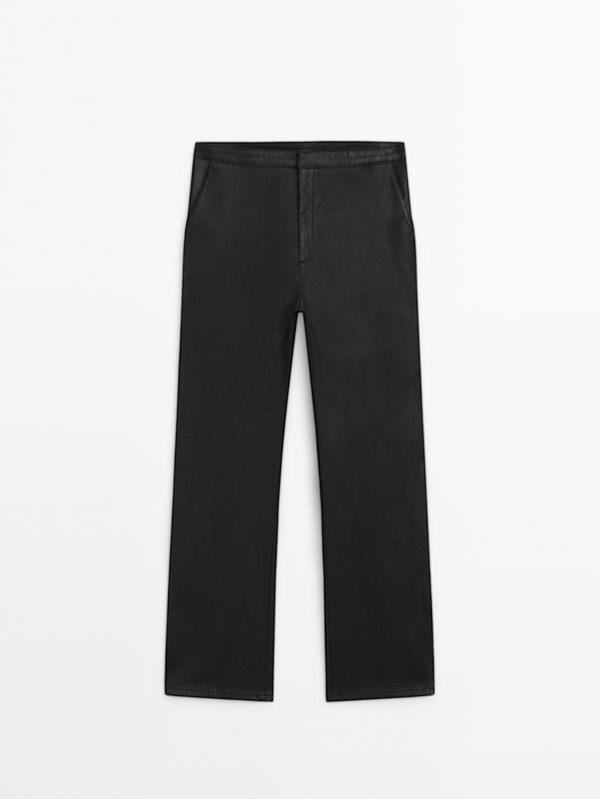 Massimo Dutti Waxed Flare Fit Cropped Women Trousers Black | US-PW5698174