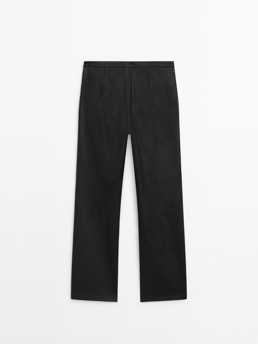 Massimo Dutti Waxed Flare Fit Cropped Women Trousers Black | US-PW5698174