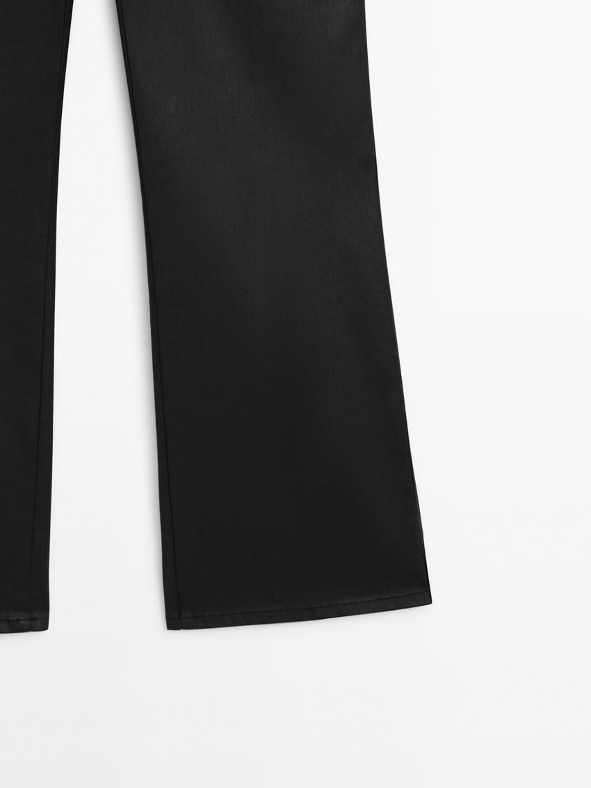 Massimo Dutti Waxed Flare Fit Cropped Women Trousers Black | US-PW5698174