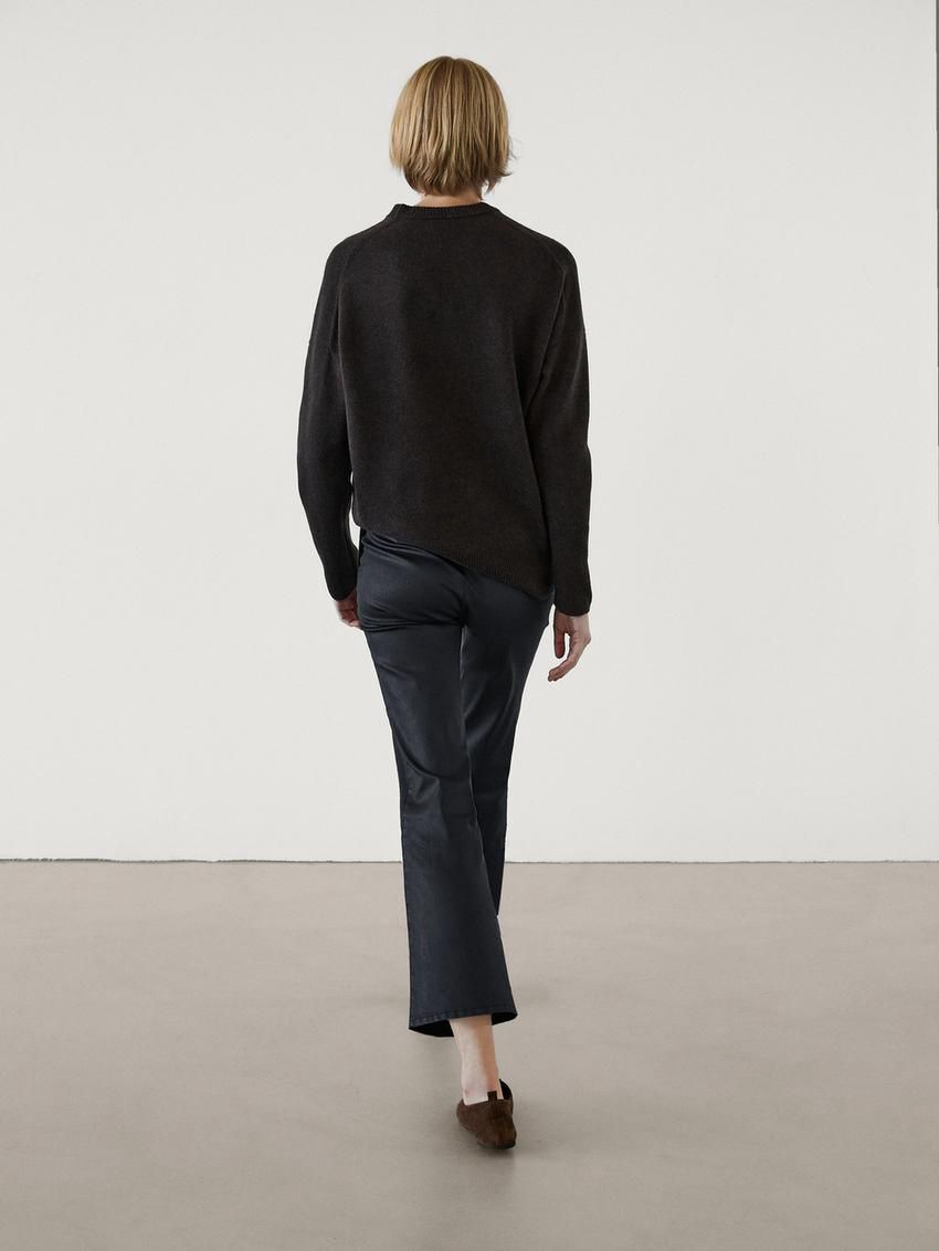 Massimo Dutti Waxed Flare Fit Cropped Women Trousers Navy | US-GZ5940138