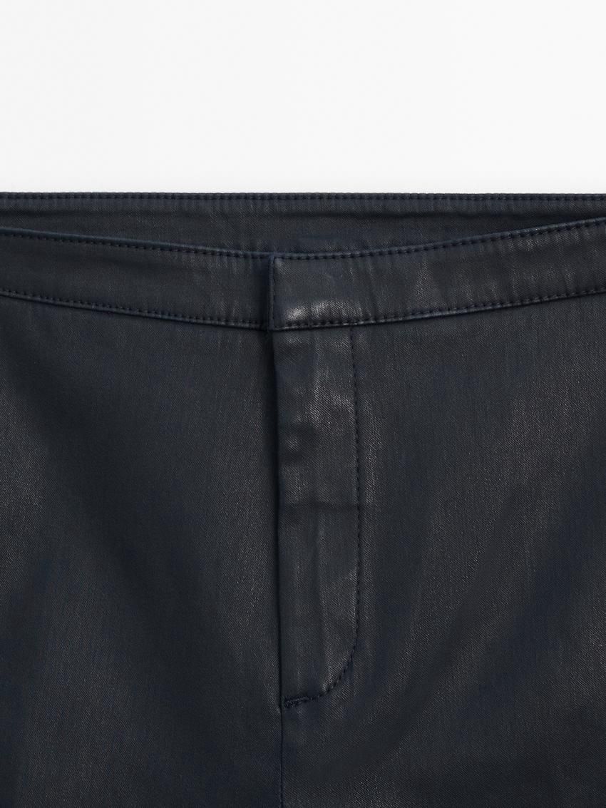 Massimo Dutti Waxed Flare Fit Cropped Women Trousers Navy | US-GZ5940138