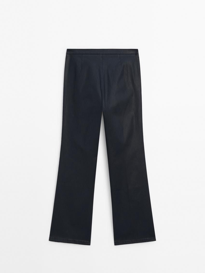 Massimo Dutti Waxed Flare Fit Cropped Women Trousers Navy | US-GZ5940138