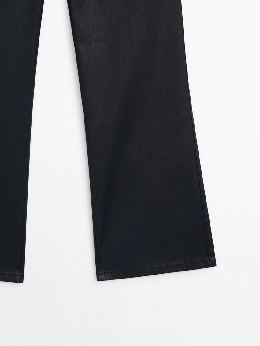 Massimo Dutti Waxed Flare Fit Cropped Women Trousers Navy | US-GZ5940138