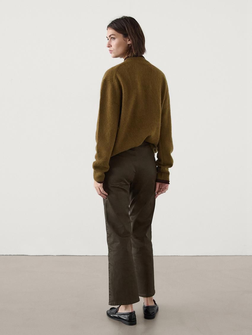 Massimo Dutti Waxed Flare Fit Cropped Women Trousers Dark Brown | US-JW7364891