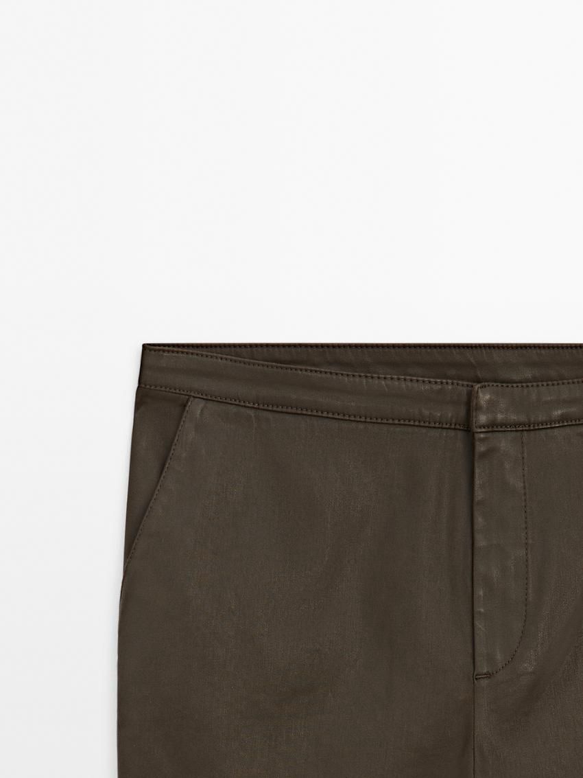 Massimo Dutti Waxed Flare Fit Cropped Women Trousers Dark Brown | US-JW7364891