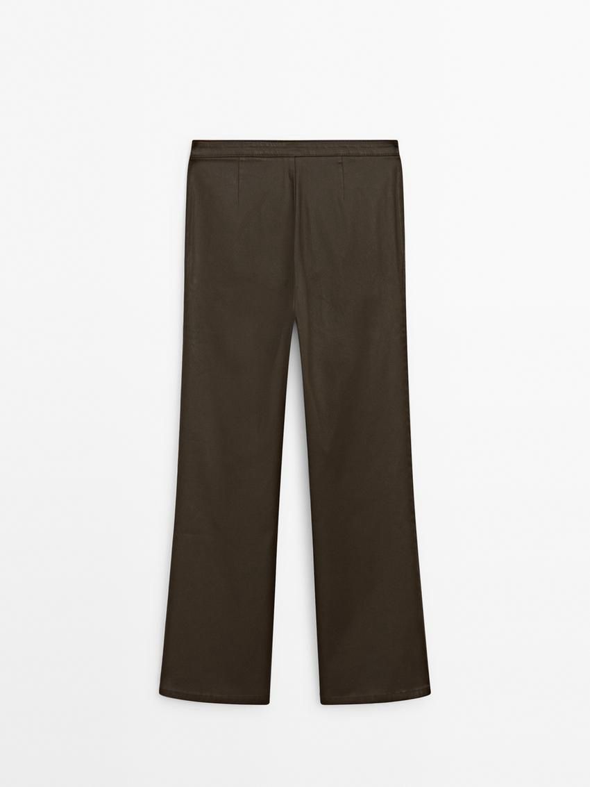 Massimo Dutti Waxed Flare Fit Cropped Women Trousers Dark Brown | US-JW7364891