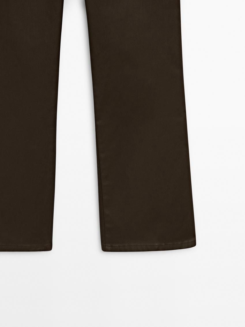 Massimo Dutti Waxed Flare Fit Cropped Women Trousers Dark Brown | US-JW7364891