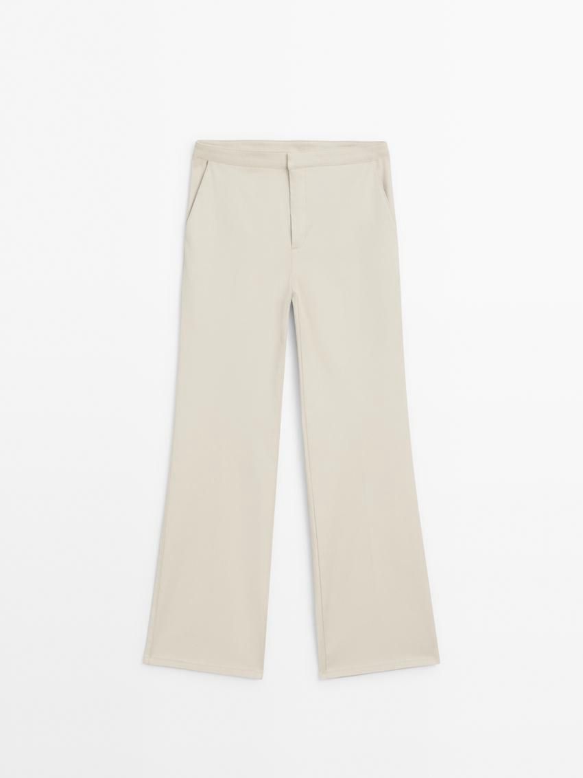 Massimo Dutti Waxed Flare Fit Cropped Women Trousers Cream | US-SO8760549