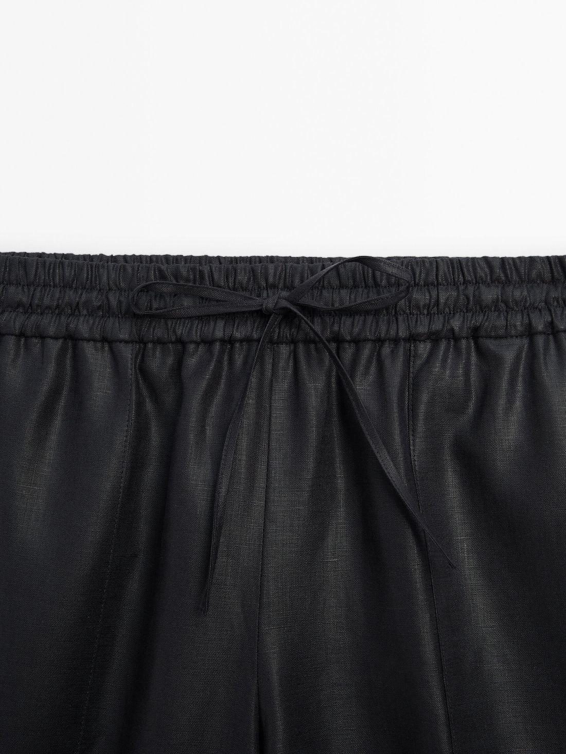 Massimo Dutti Waxed Linen Wide-leg Jogger Women Trousers Black | US-AR7421065