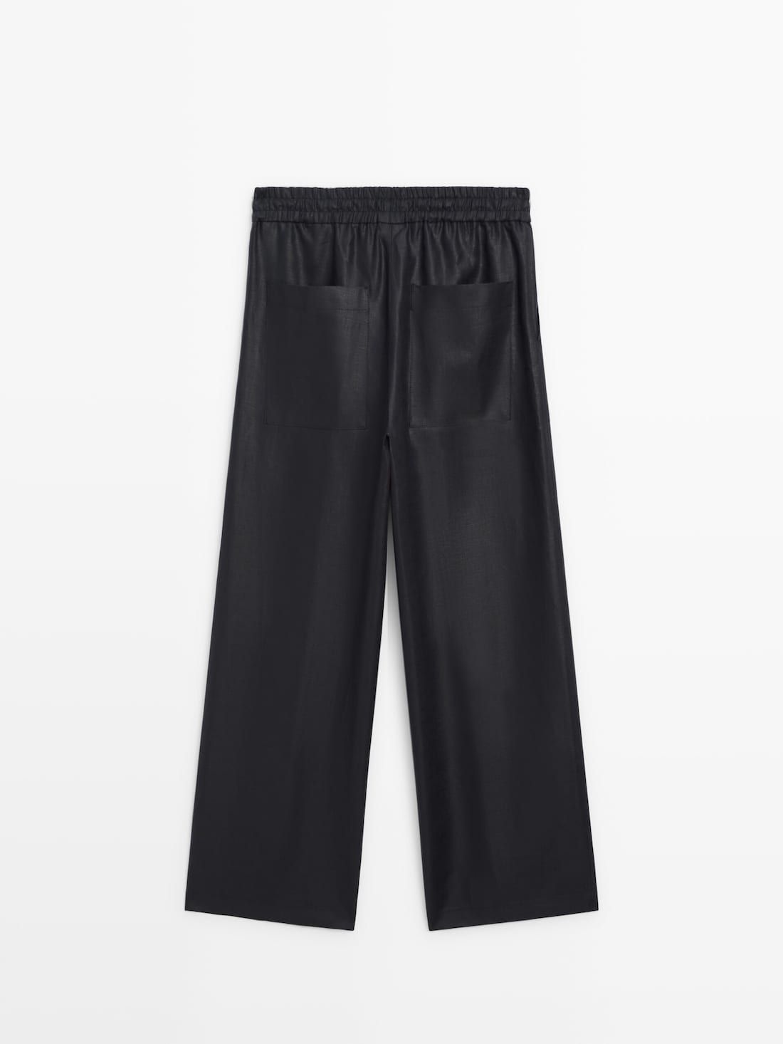 Massimo Dutti Waxed Linen Wide-leg Jogger Women Trousers Black | US-AR7421065