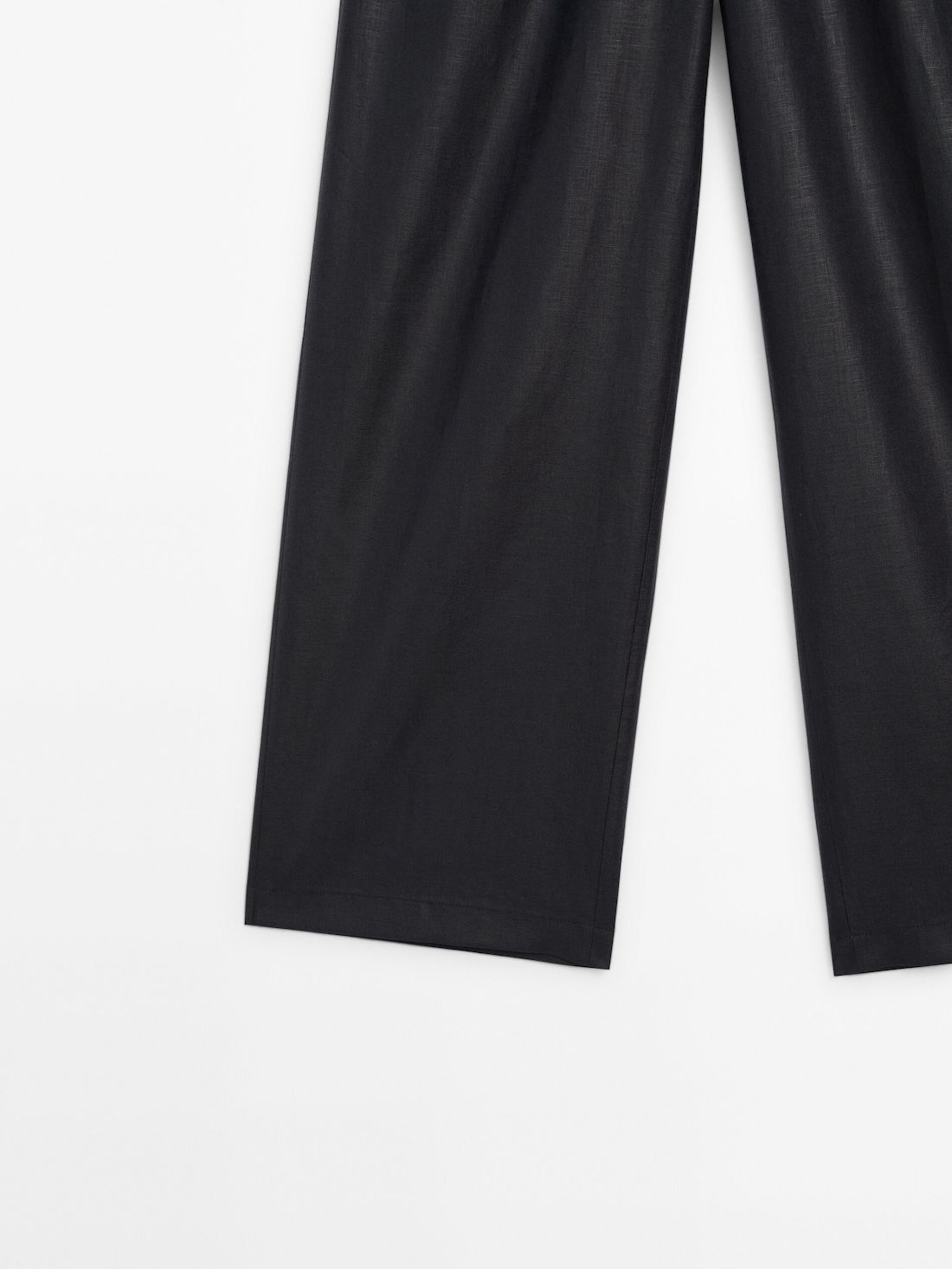 Massimo Dutti Waxed Linen Wide-leg Jogger Women Trousers Black | US-AR7421065
