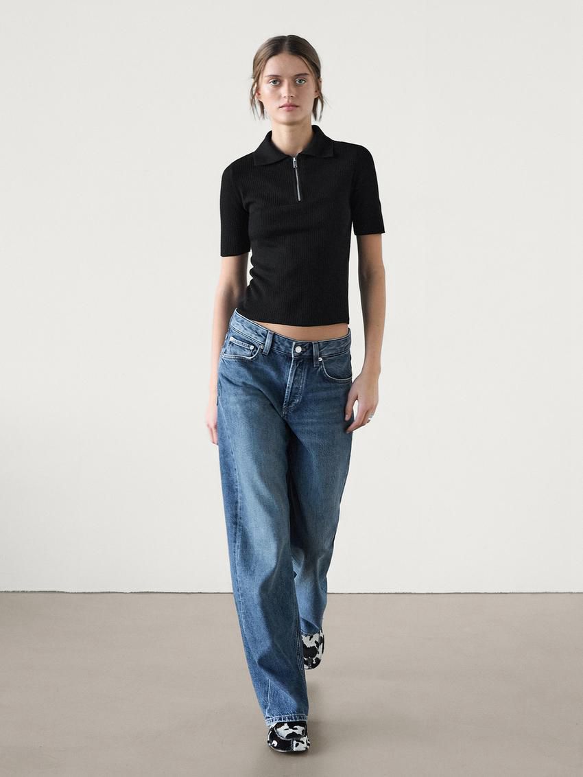 Massimo Dutti Wide Knit With Short Sleeves Women Sweater Black | US-MX2879615
