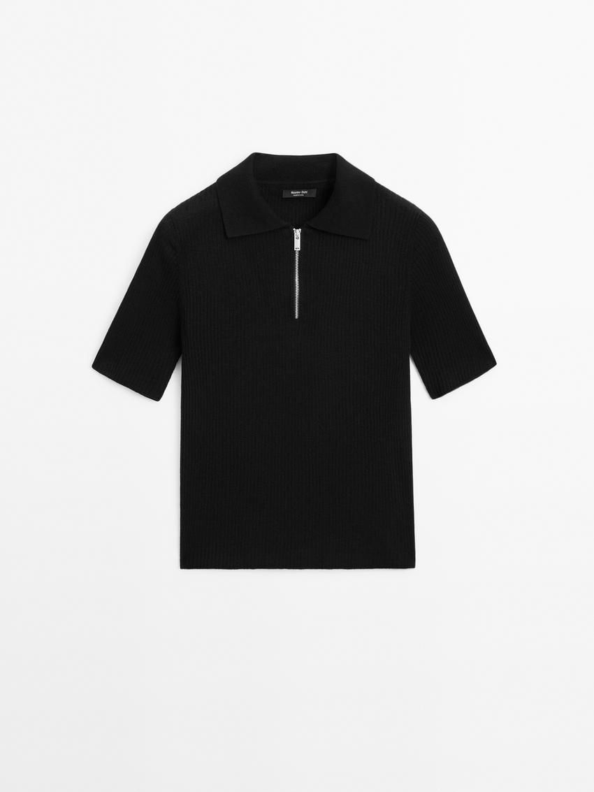 Massimo Dutti Wide Knit With Short Sleeves Women Sweater Black | US-MX2879615