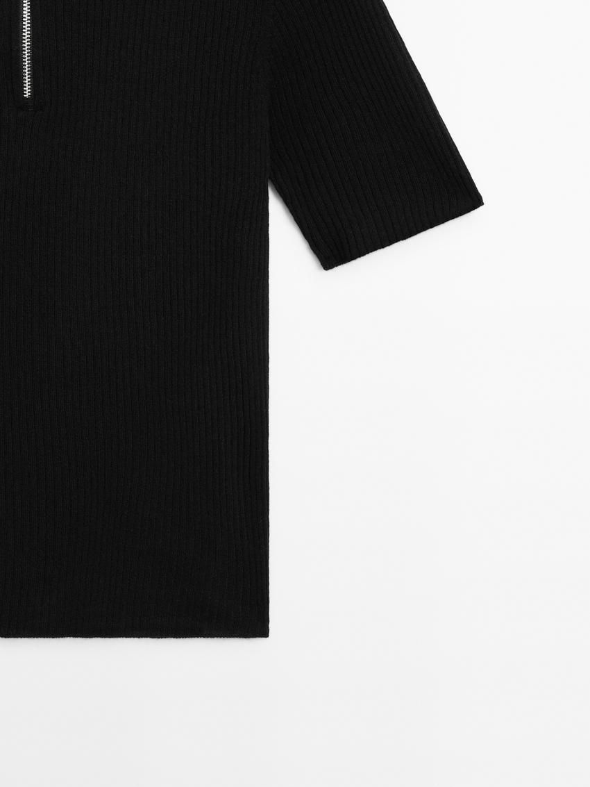 Massimo Dutti Wide Knit With Short Sleeves Women Sweater Black | US-MX2879615