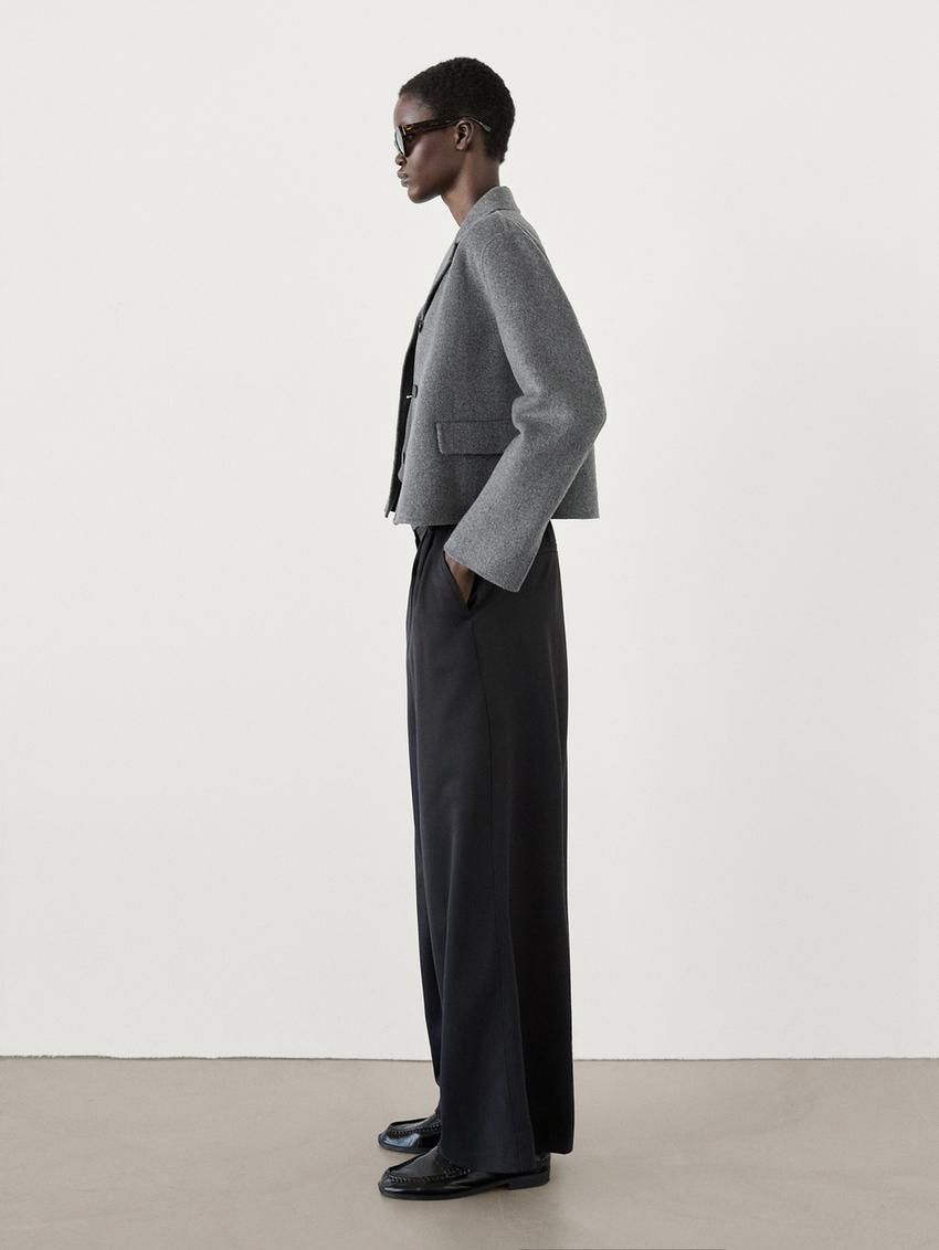 Massimo Dutti Wide Leg Fluid With Darts Women Trousers Navy | US-CR8409561