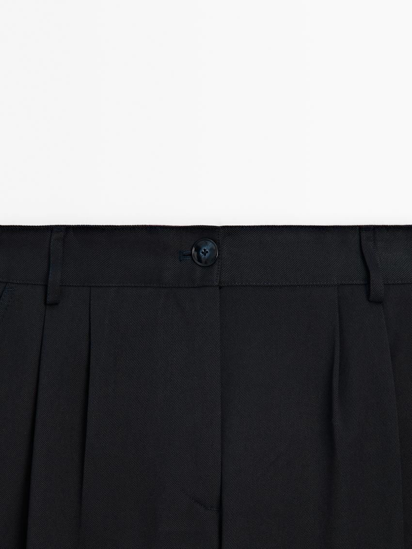 Massimo Dutti Wide Leg Fluid With Darts Women Trousers Navy | US-CR8409561