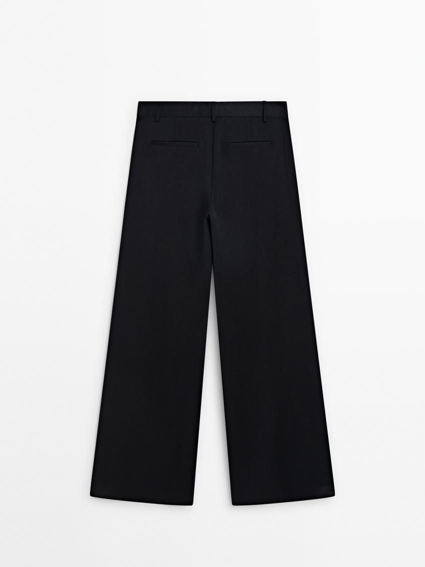 Massimo Dutti Wide Leg Fluid With Darts Women Trousers Navy | US-CR8409561