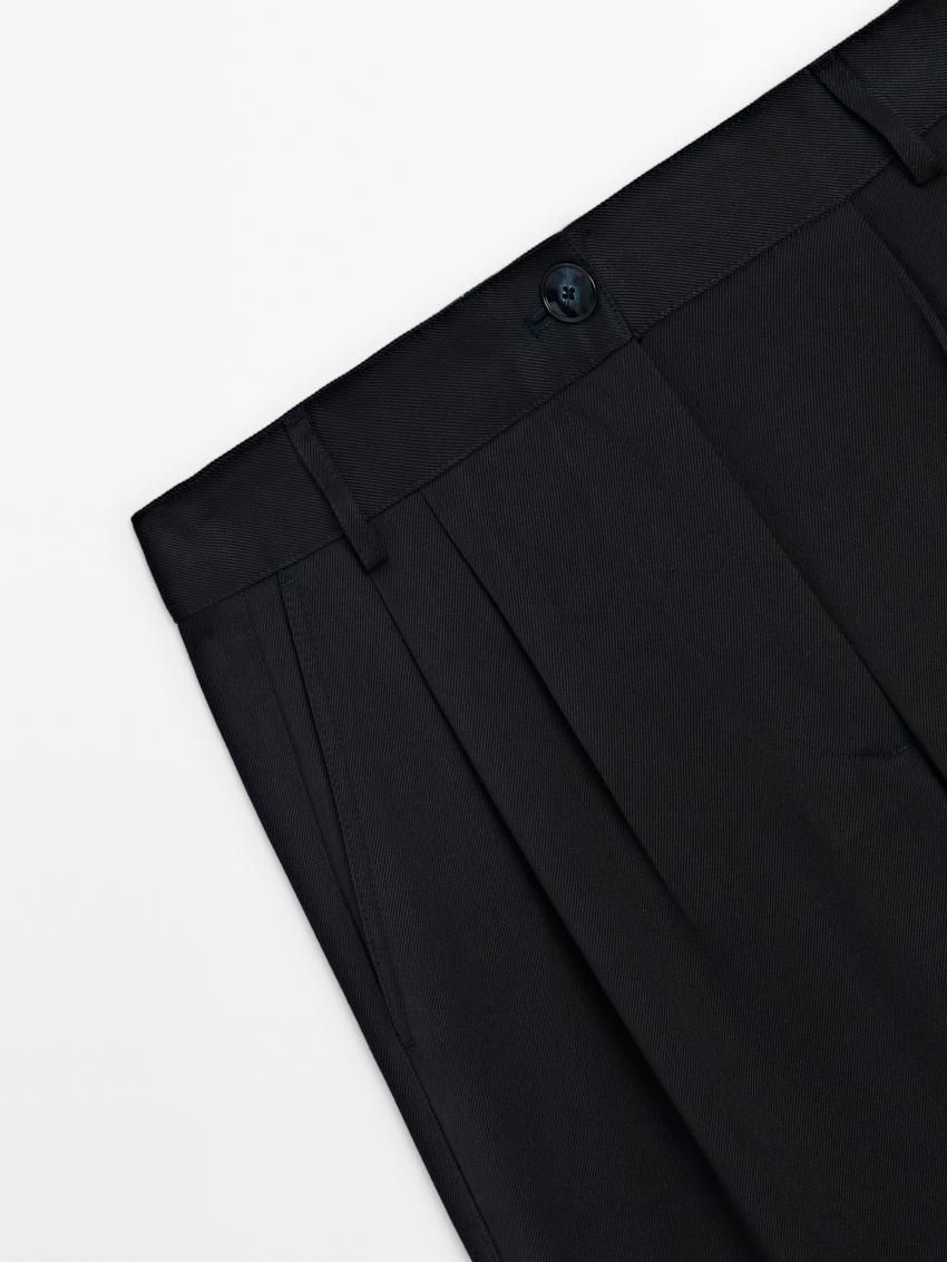 Massimo Dutti Wide Leg Fluid With Darts Women Trousers Navy | US-CR8409561