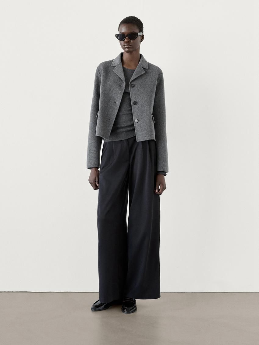 Massimo Dutti Wide Leg Fluid With Darts Women Trousers Navy | US-CR8409561