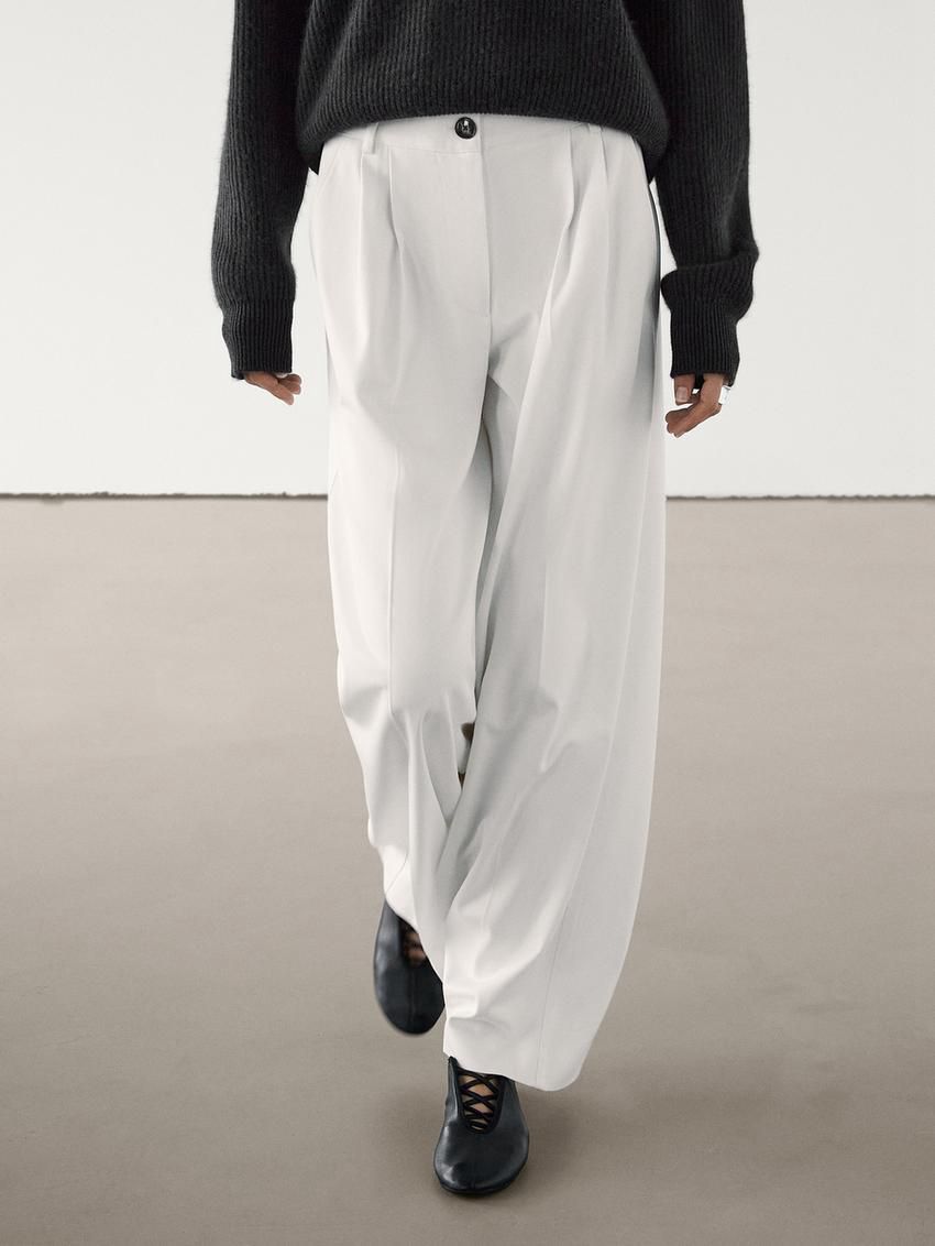 Massimo Dutti Wide Leg Fluid With Darts Women Trousers White | US-OA9046382