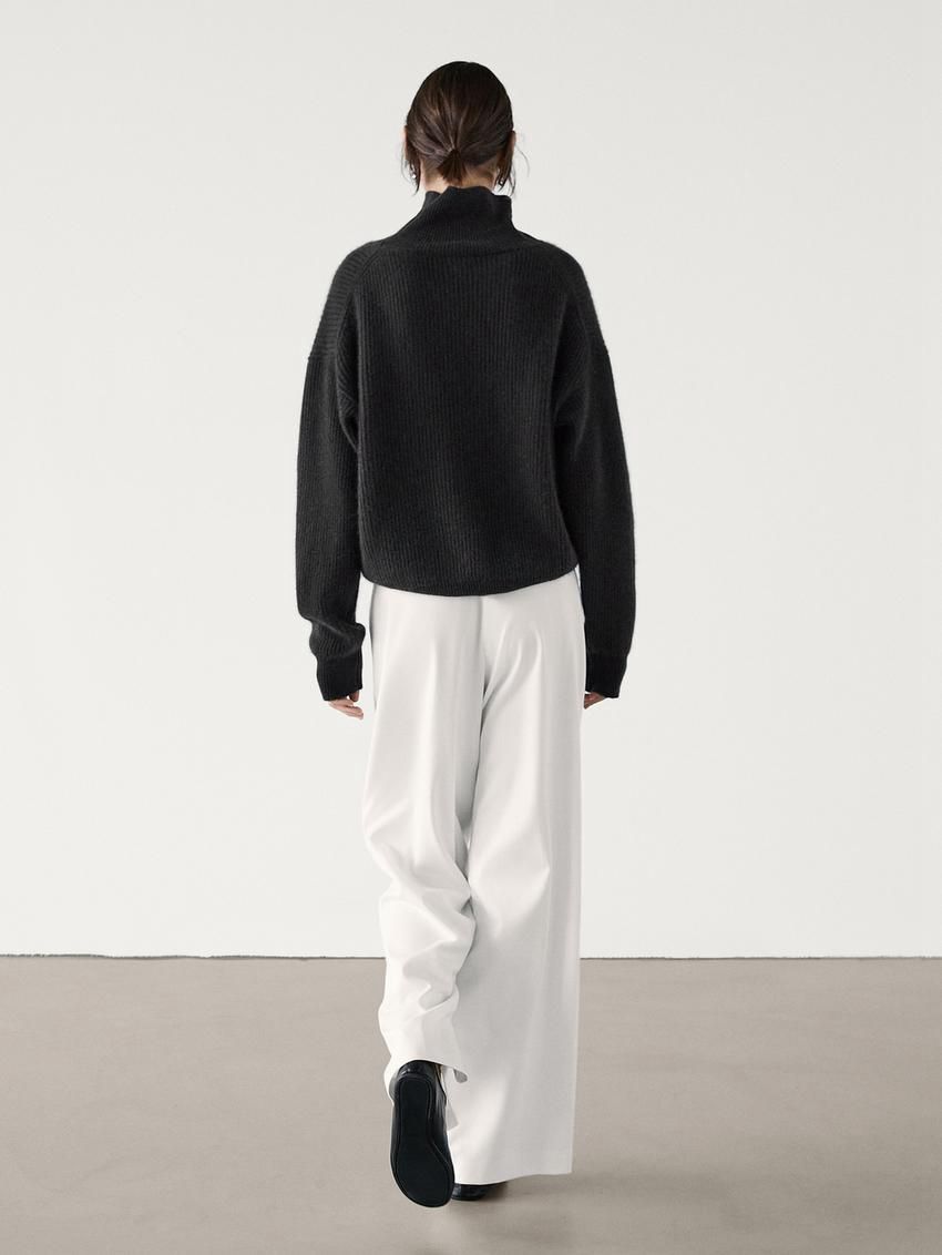 Massimo Dutti Wide Leg Fluid With Darts Women Trousers White | US-OA9046382
