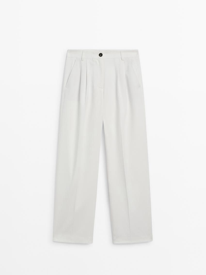 Massimo Dutti Wide Leg Fluid With Darts Women Trousers White | US-OA9046382