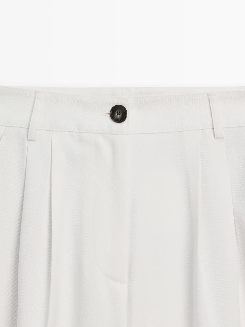 Massimo Dutti Wide Leg Fluid With Darts Women Trousers White | US-OA9046382