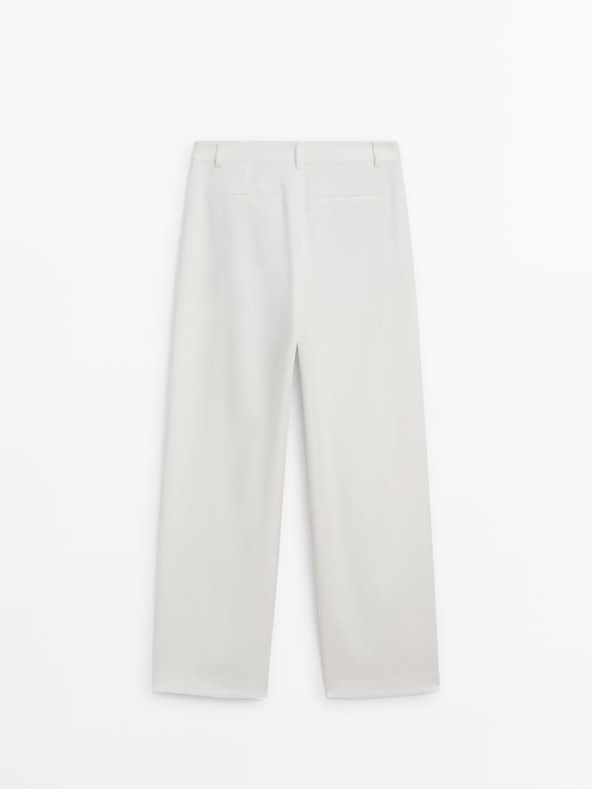 Massimo Dutti Wide Leg Fluid With Darts Women Trousers White | US-OA9046382