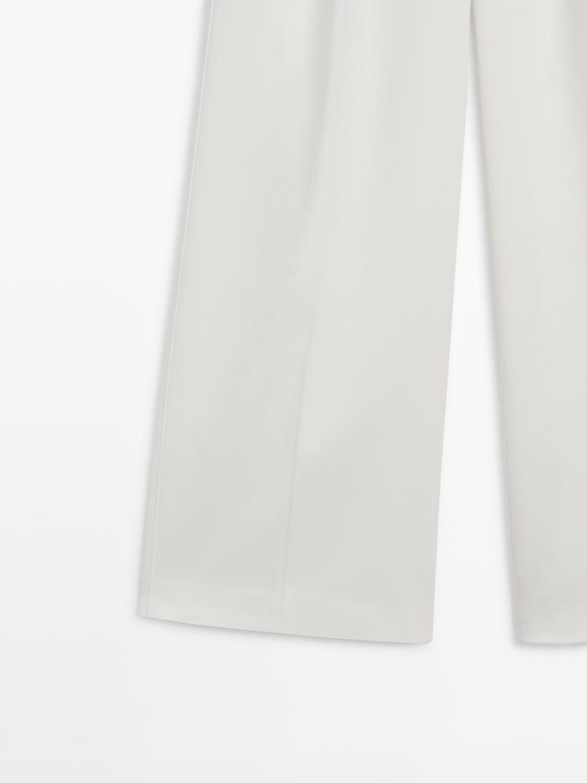 Massimo Dutti Wide Leg Fluid With Darts Women Trousers White | US-OA9046382