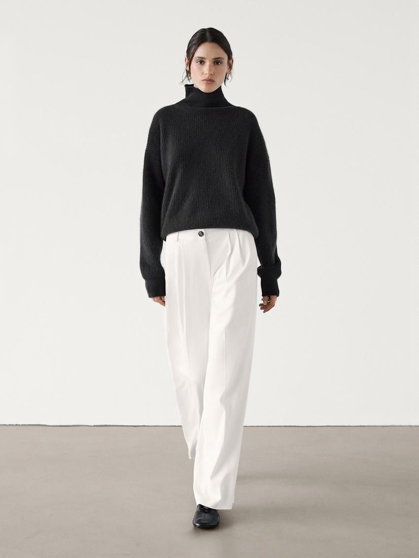 Massimo Dutti Wide Leg Fluid With Darts Women Trousers White | US-OA9046382