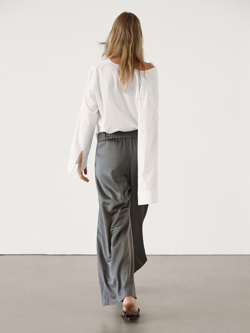 Massimo Dutti Wide Leg Satin Women Trousers Dark Grey | US-EC3192750