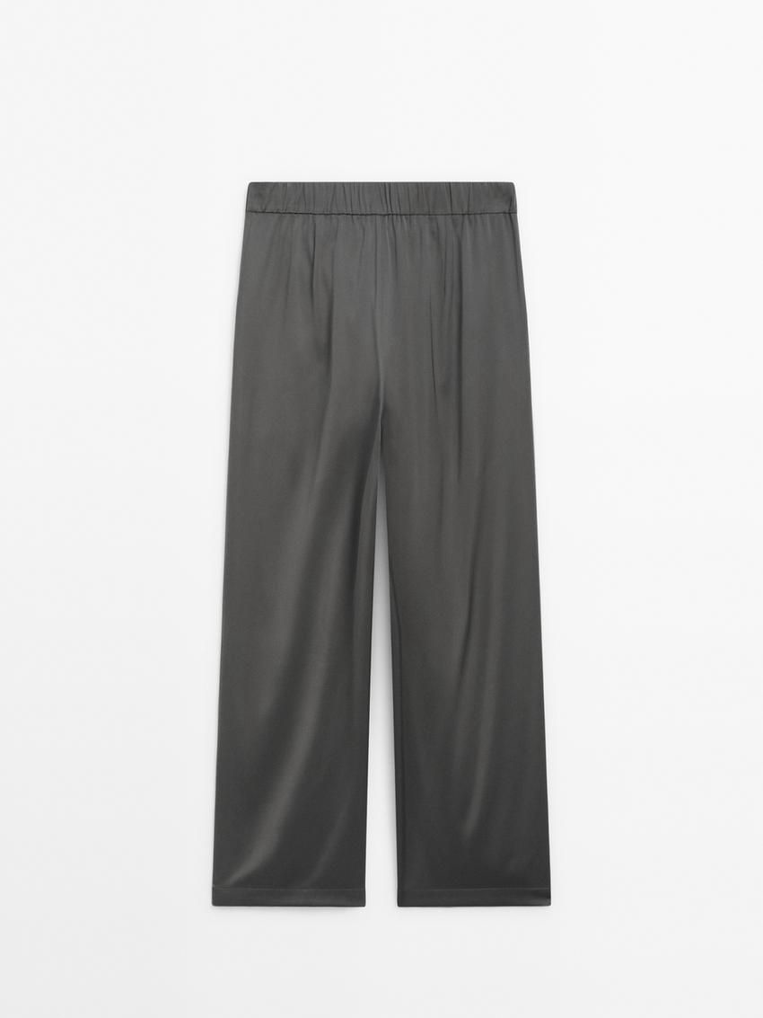 Massimo Dutti Wide Leg Satin Women Trousers Dark Grey | US-EC3192750