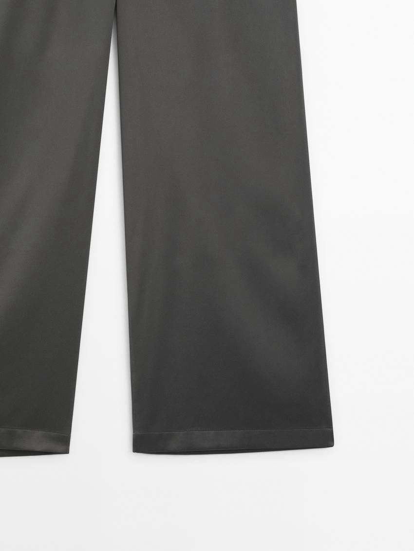 Massimo Dutti Wide Leg Satin Women Trousers Dark Grey | US-EC3192750