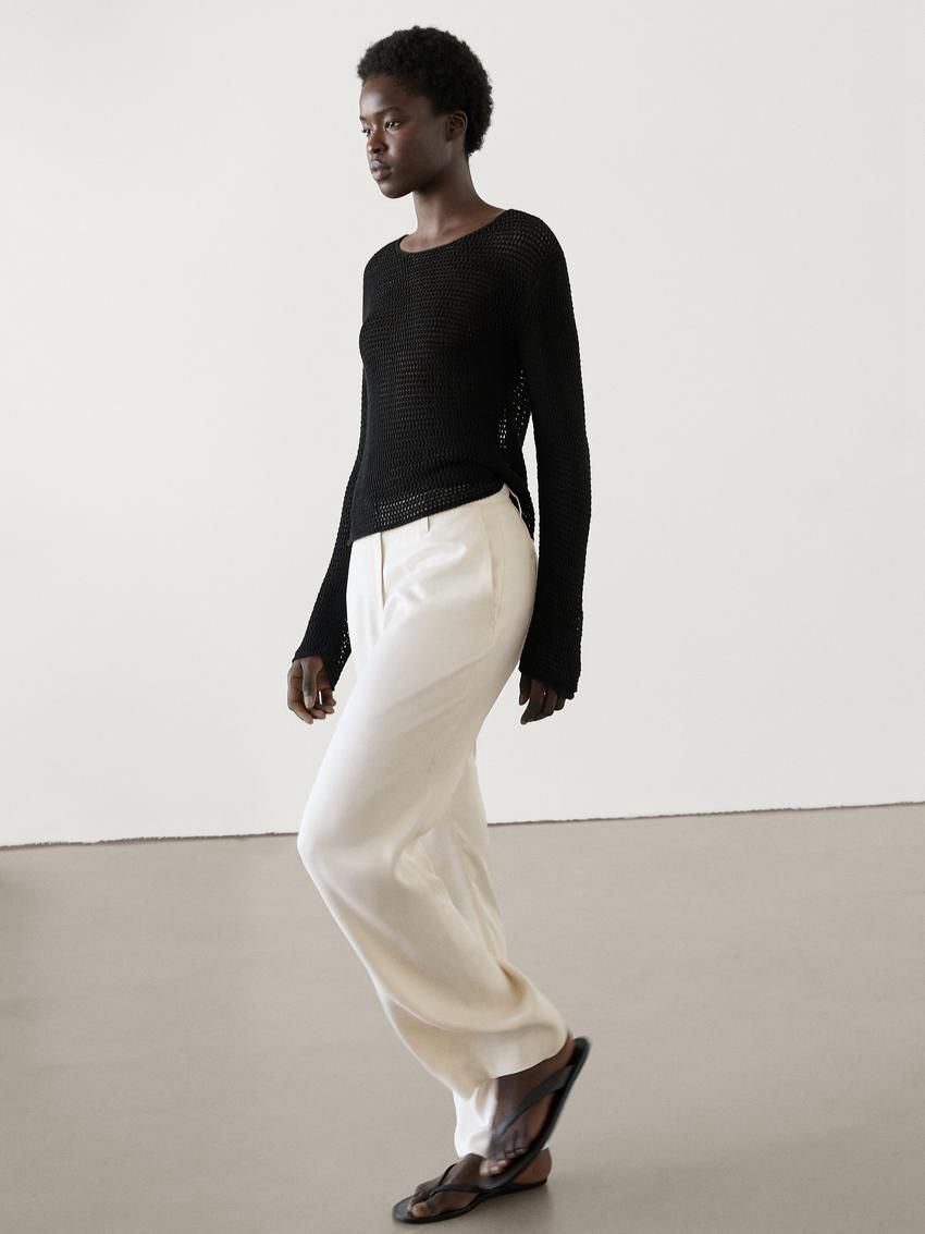 Massimo Dutti Wide Leg Satin Women Trousers Beige | US-PG6591487