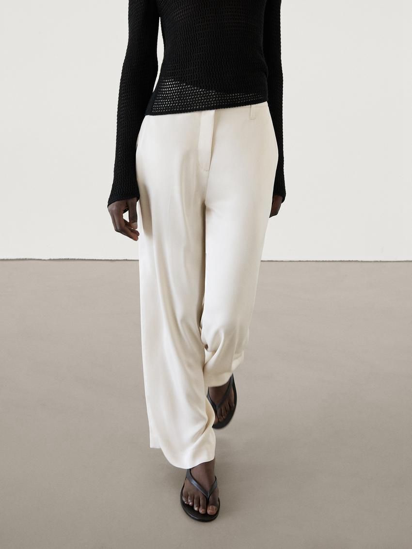 Massimo Dutti Wide Leg Satin Women Trousers Beige | US-PG6591487