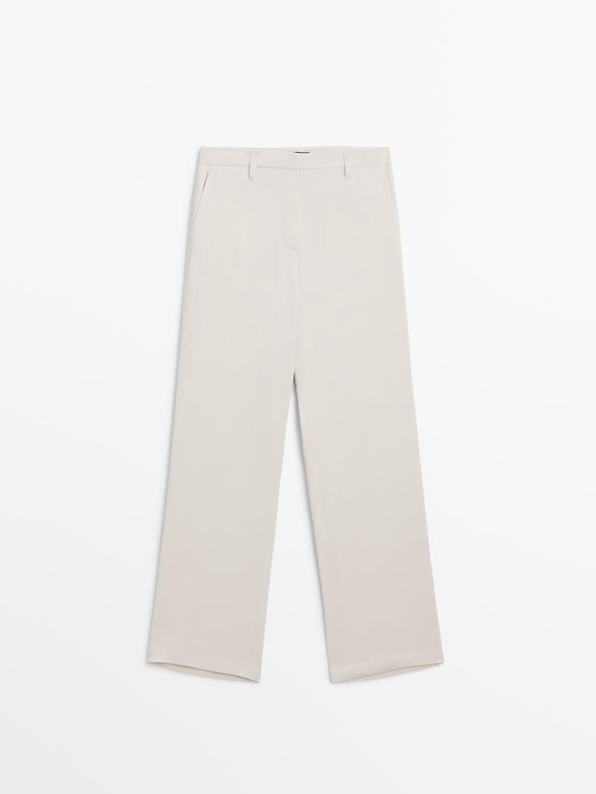 Massimo Dutti Wide Leg Satin Women Trousers Beige | US-PG6591487