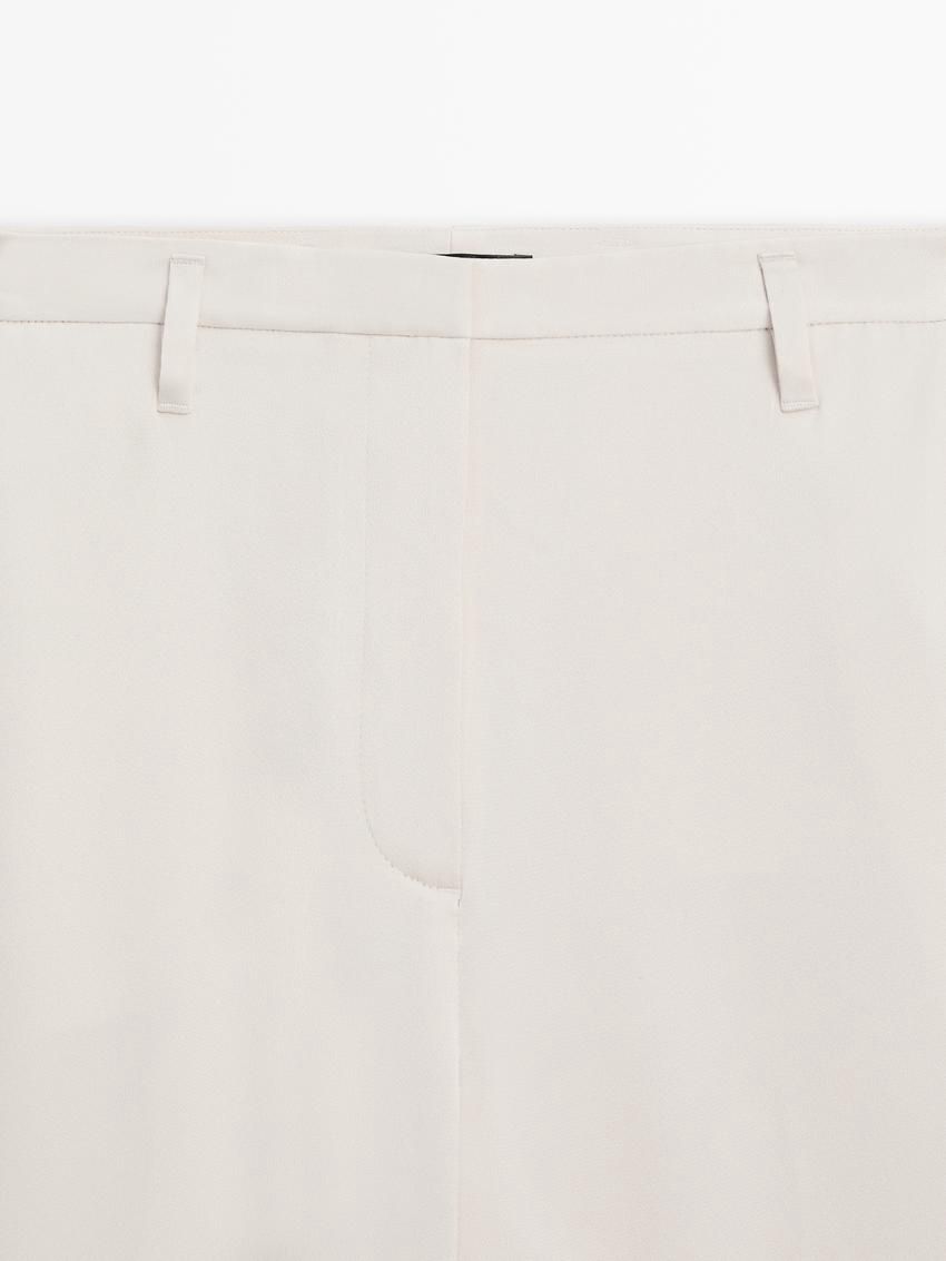 Massimo Dutti Wide Leg Satin Women Trousers Beige | US-PG6591487
