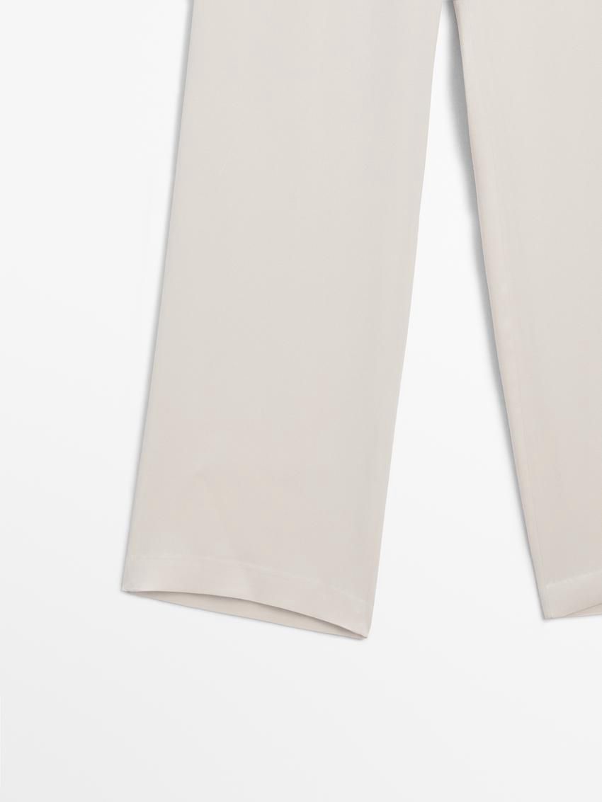 Massimo Dutti Wide Leg Satin Women Trousers Beige | US-PG6591487