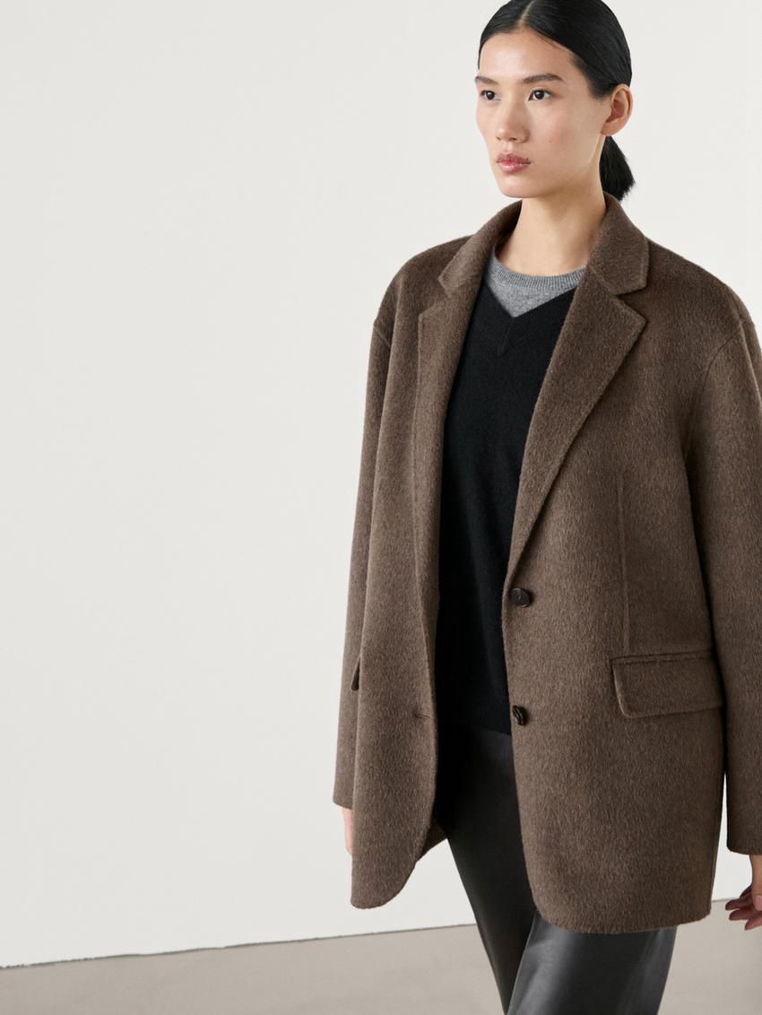 Massimo Dutti Wide Wool Blend Women Blazer Dark Brown | US-PD8510476