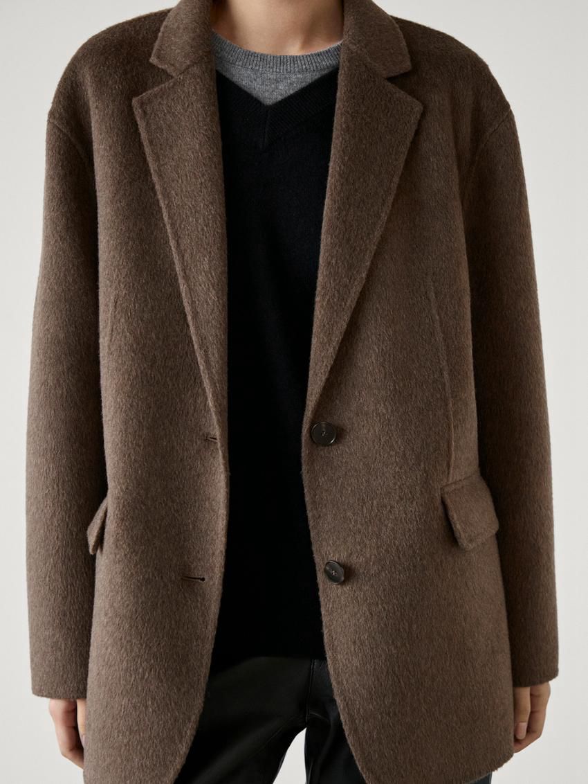 Massimo Dutti Wide Wool Blend Women Blazer Dark Brown | US-PD8510476