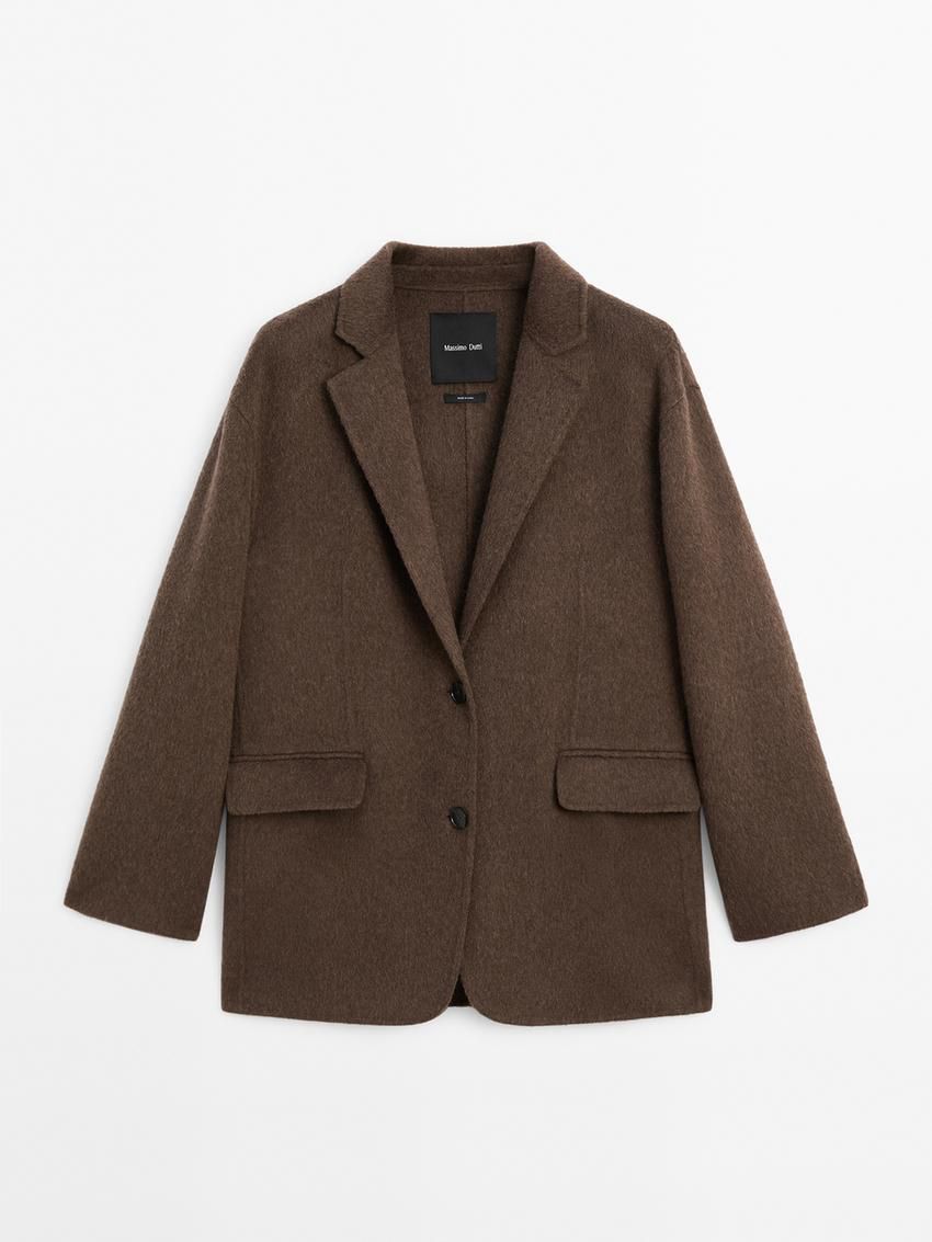 Massimo Dutti Wide Wool Blend Women Blazer Dark Brown | US-PD8510476