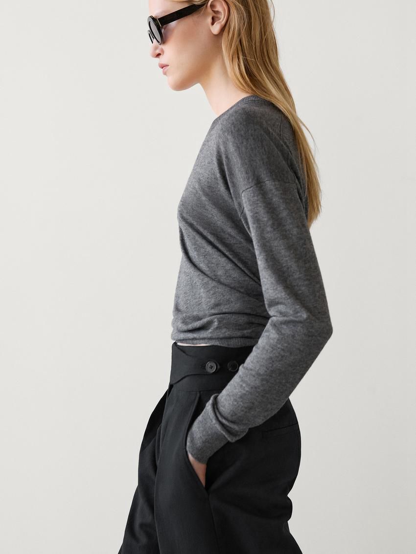 Massimo Dutti Wide-leg Cotton And Linen Blend Women Trousers Black | US-YV3156278