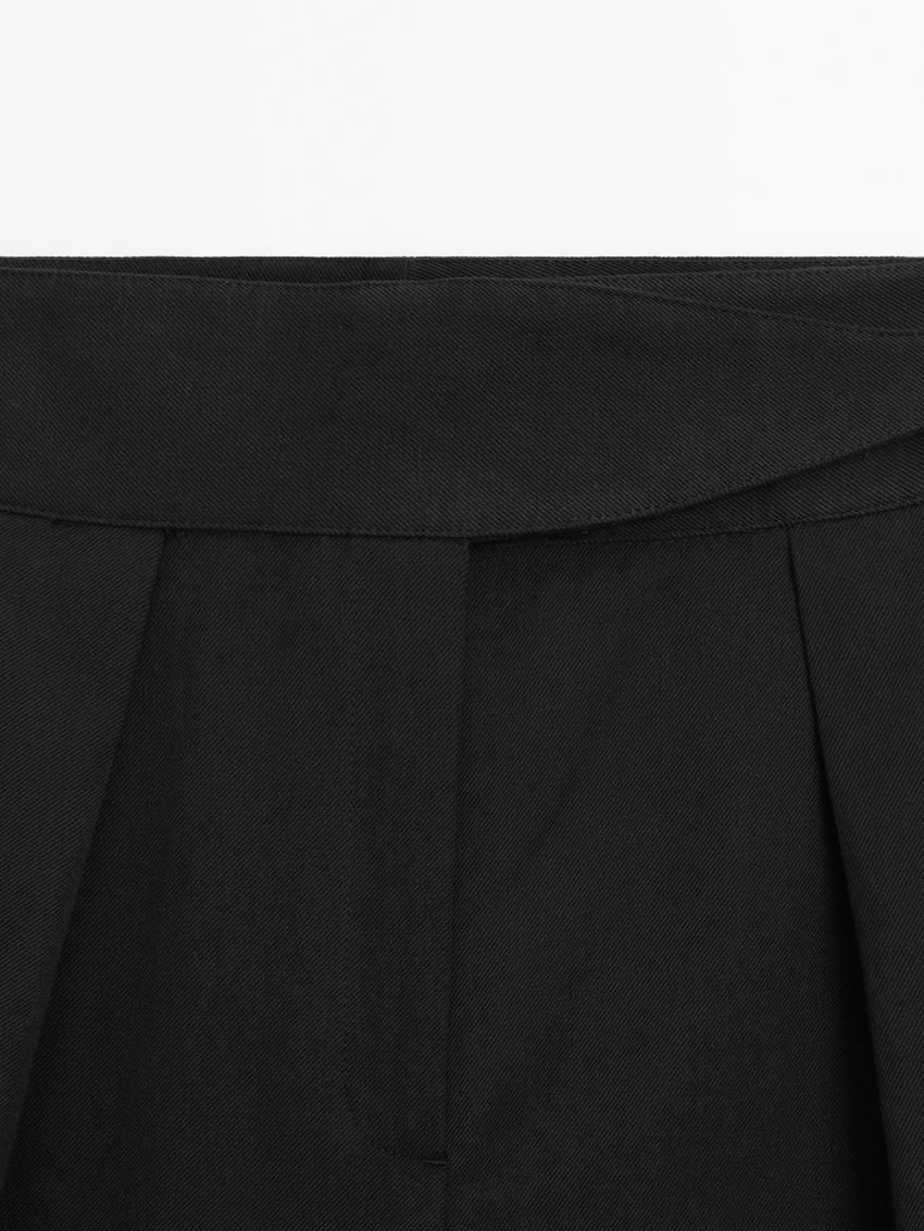 Massimo Dutti Wide-leg Cotton And Linen Blend Women Trousers Black | US-YV3156278