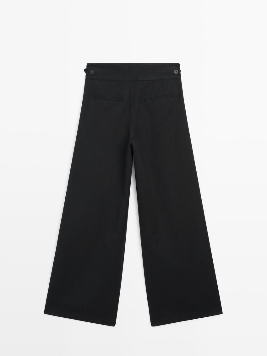 Massimo Dutti Wide-leg Cotton And Linen Blend Women Trousers Black | US-YV3156278