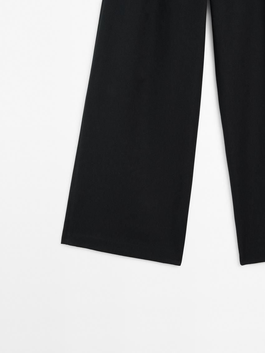 Massimo Dutti Wide-leg Cotton And Linen Blend Women Trousers Black | US-YV3156278