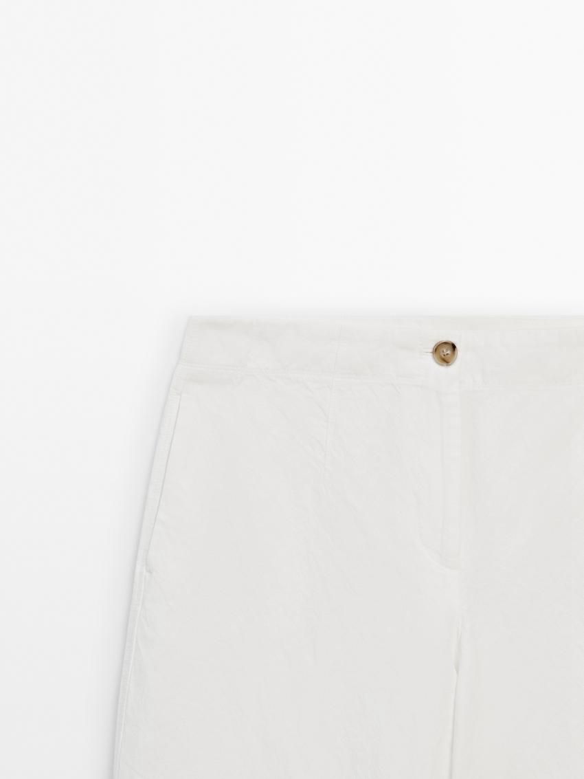 Massimo Dutti Wide-leg Cotton And Linen Blend Women Trousers White | US-GP4310829