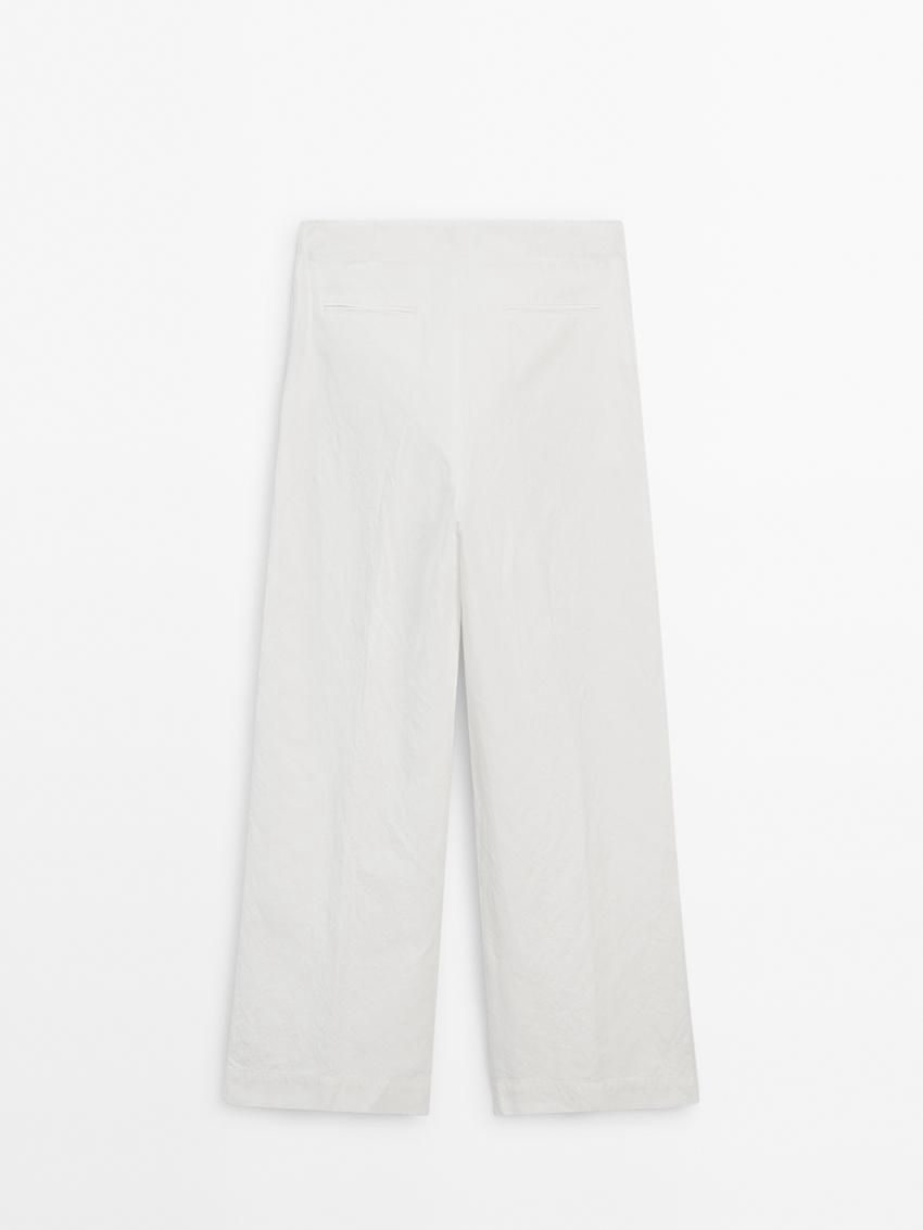 Massimo Dutti Wide-leg Cotton And Linen Blend Women Trousers White | US-GP4310829
